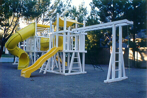 Click picture to view samples of these fine play structures, with may custom features!